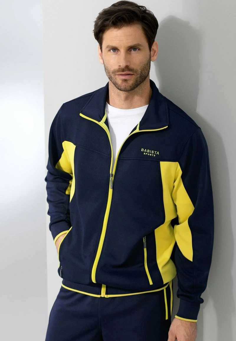 Strickjacke - Marineblau/neongelb 1 Strickjacke - Marineblau/neongelb